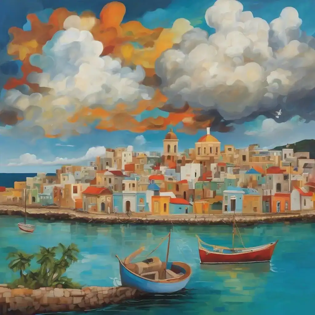 Clouds over a coastal Puerto Rican town – José Campeche